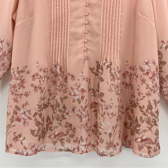 Coldwater Creek Sheer Pink Floral Print Chiffon Tunic Blouse Top 2X - Picture 4 of 10